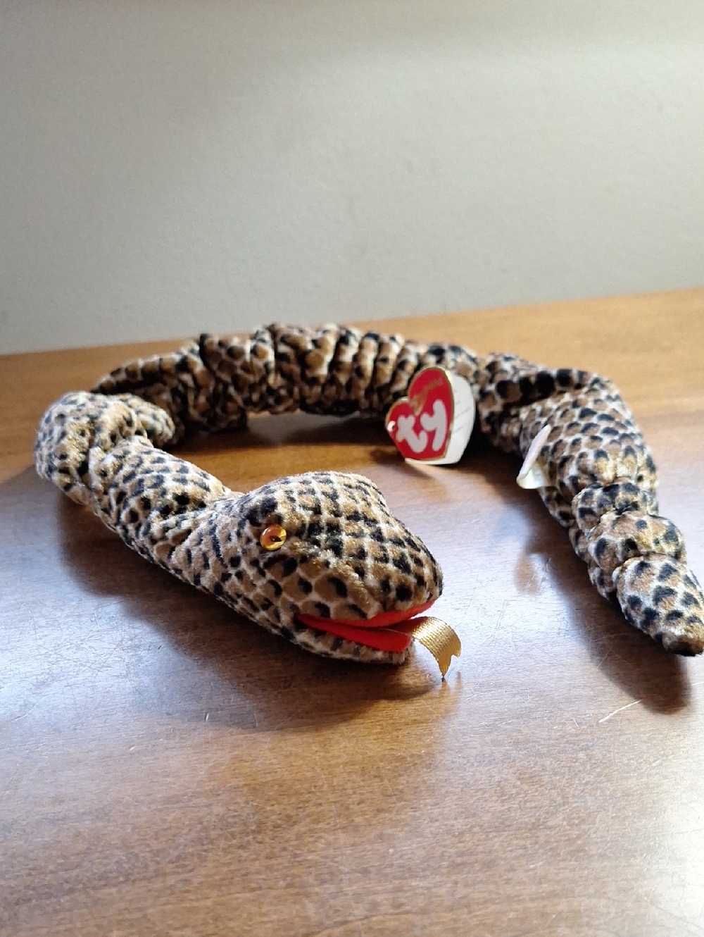 Ty Plush Snake in Leopard Print with Red Tongue, Beanie Baby Zodiac Set 2000